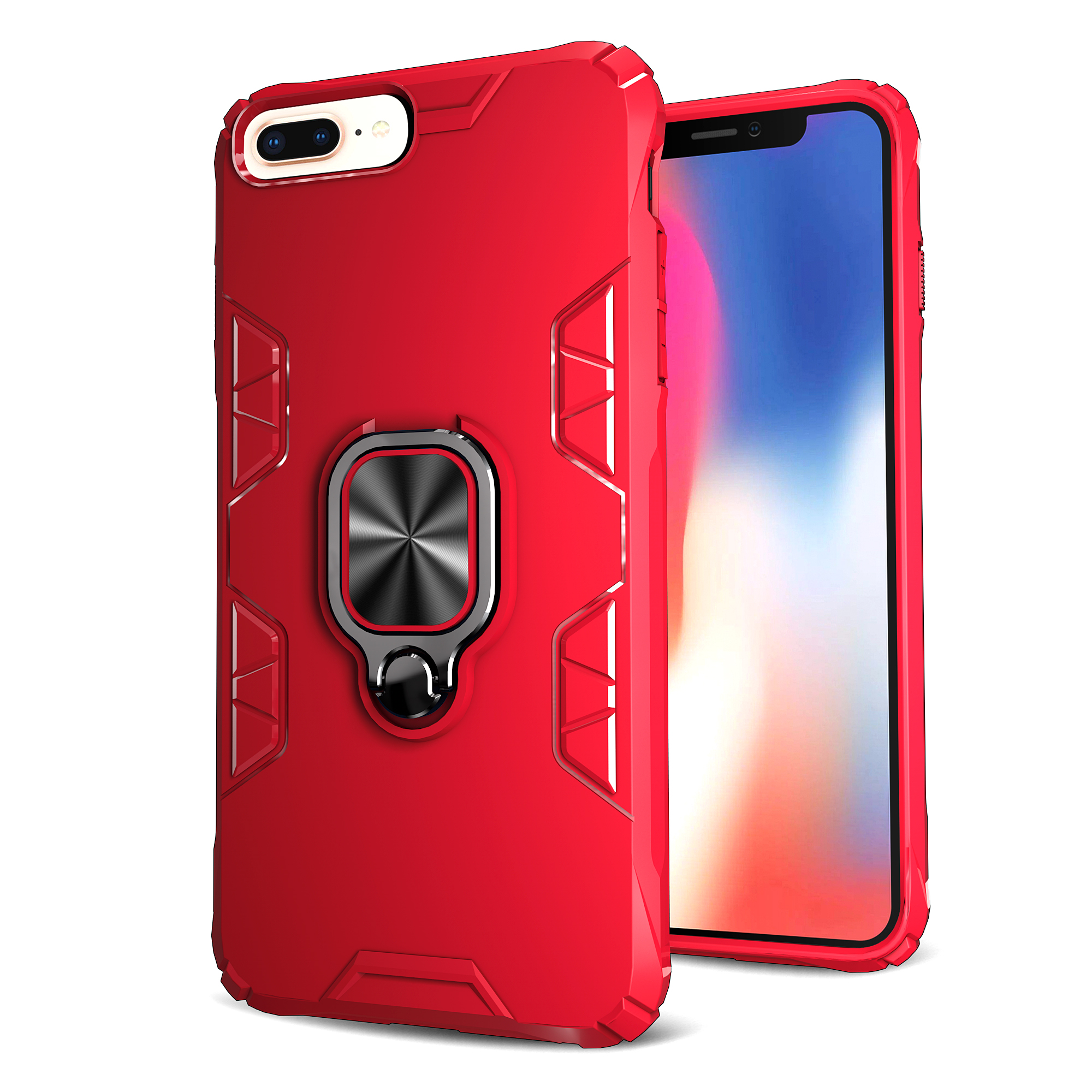 Ultimate Shockproof 360 RING Stand Case with Magnetic Metal Plate for iphone SE 2020 / 8 / 7 (Red)